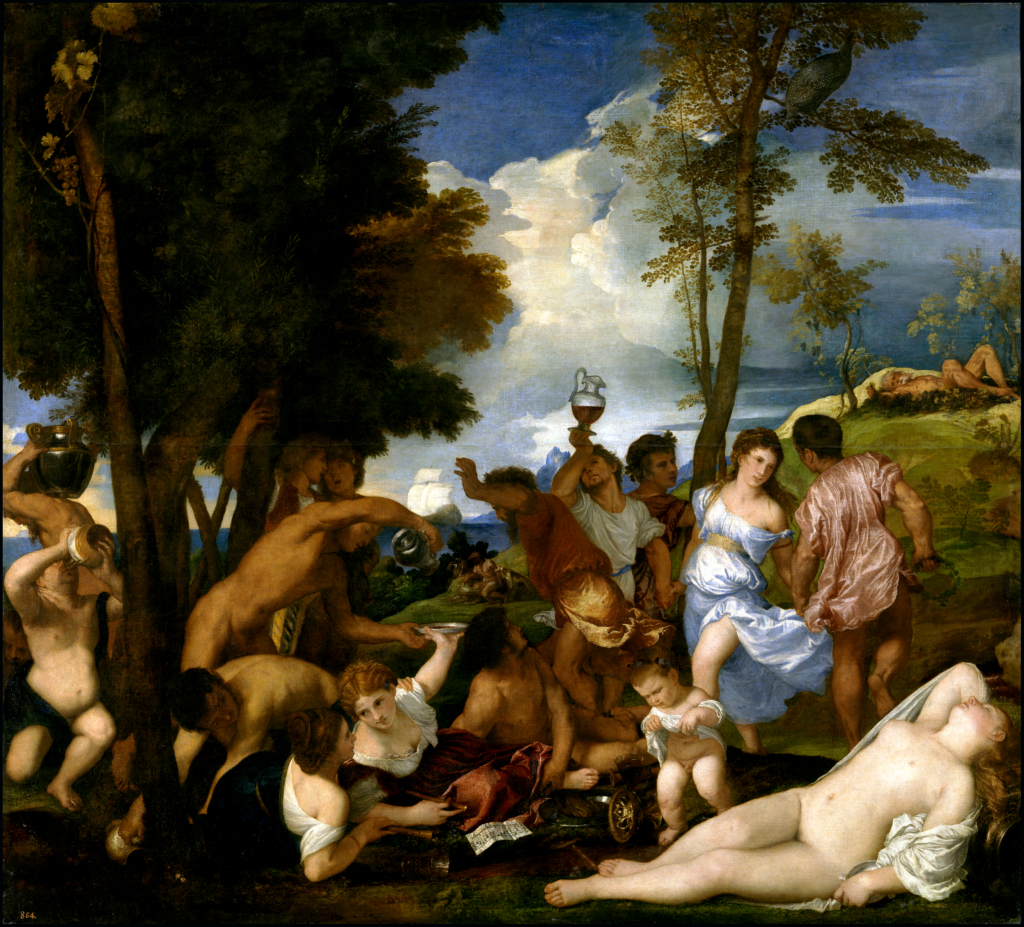 TIZIANO Bacchanale des Andrii, 1523-1526, huile sur toile 175 x 193 cm. Madrid, Musée du Prado